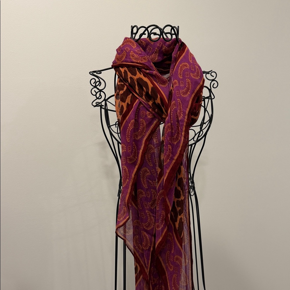 Theodora & Callum Animal Print Scarf with Pink and Brown - Picture 5 of 5